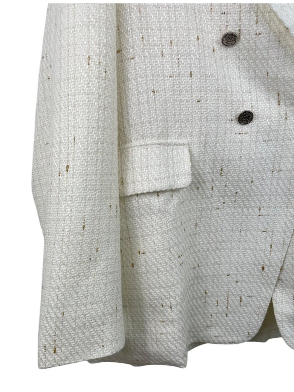Mina Self Tweed Blazer Jacket Size XXL Ivory Gold Thread Plaid Double Breasted - Picture 5 of 12